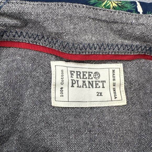 Free Planet Button Up Shirt Mens Size 2X Short Sleeve Hawaiian Santa Beach Print - Picture 6 of 12